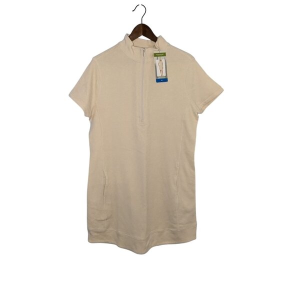 Legendary Outfitters Womens Quarter Zip Knit Dress With Pockets Beige L - Picture 1 of 8